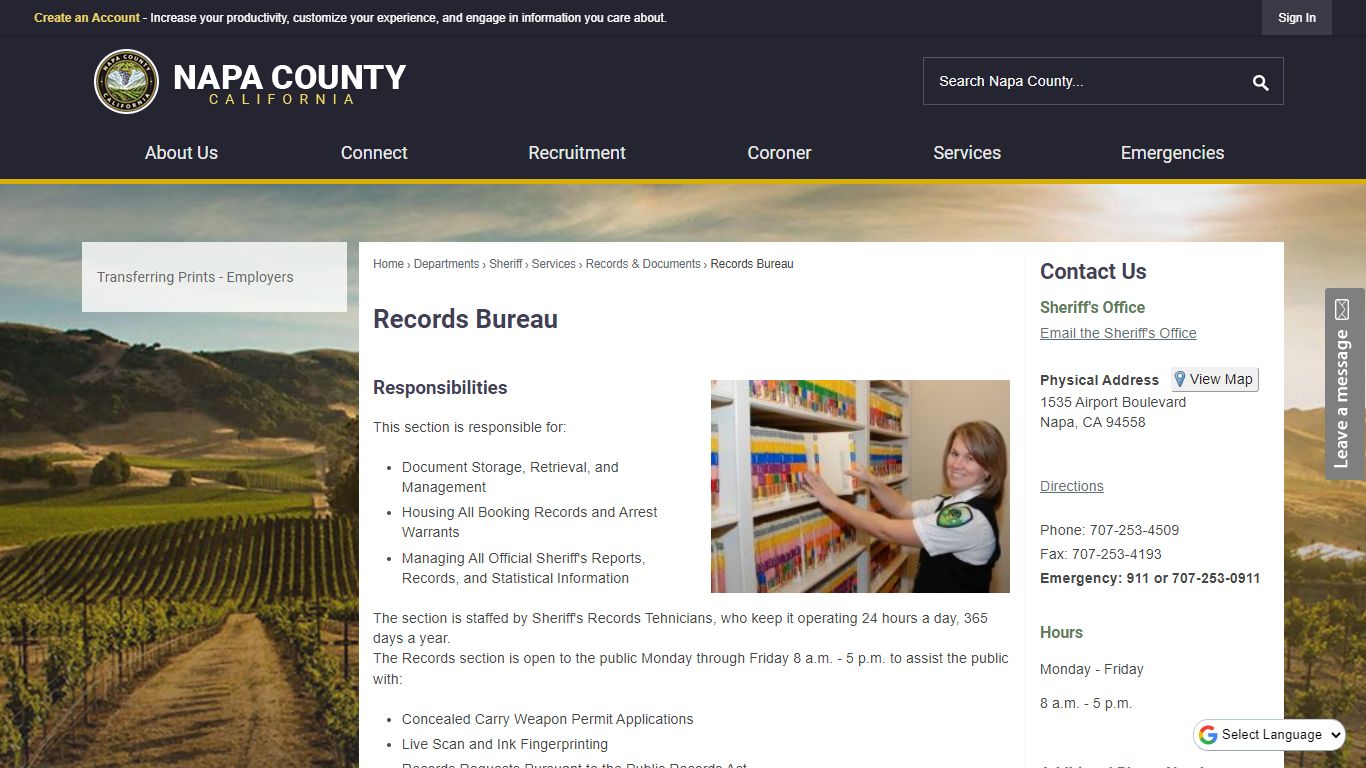 Records Bureau | Napa County, CA