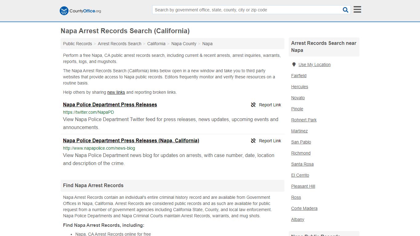 Arrest Records Search - Napa, CA (Arrests & Mugshots) - County Office