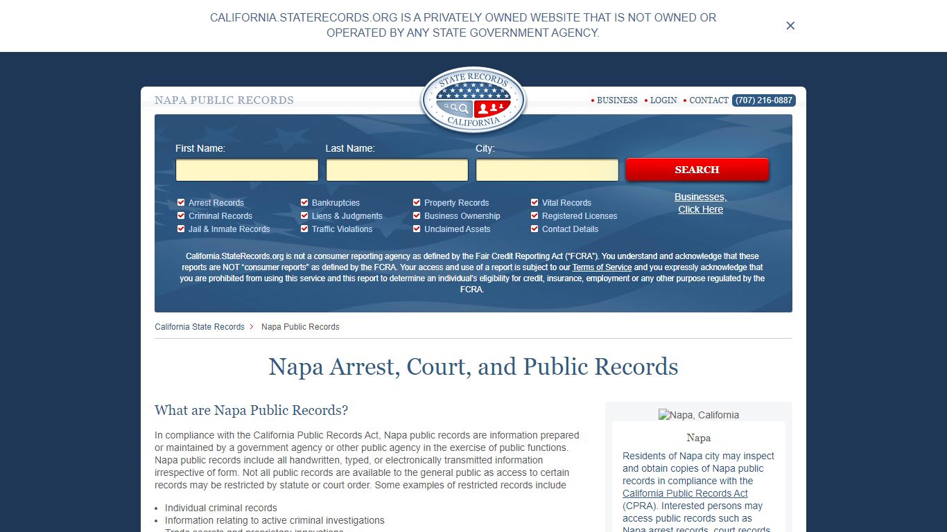 Napa Arrest and Public Records | California.StateRecords.org